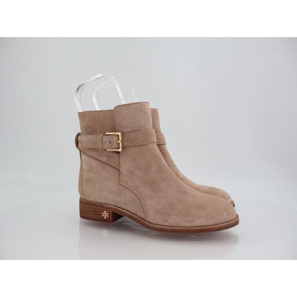 Tory Burch Women's Brooke Booties Size 5.5 Beige Suede Block Heel Boot - Picture 1 of 14